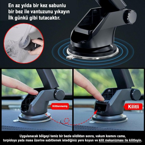 Apera MT95 Araç İçi Telefon Tutucu 3ü1 Arada Orta Konsol - Ön Cam ve Havalandırma Çıkışı