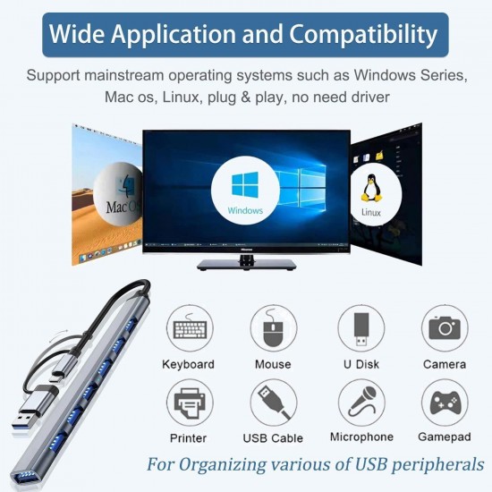Apera GN-83 Multi Port Type-C ve USB Girişli 7 Port USB HUB OTG Çoğaltıcı Tablet Telefon ve Bilgisayarlar İçin