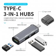 Apera BN10 Macbook ve Android İçin 3in1 Alüminyum Type-C to USB 5GBPS 3.0 Çoklayıcı OTG