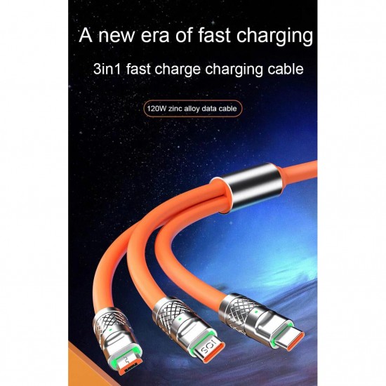 Apera BN63 3in1 120W 6A Süper Hızlı Şarj Data Kablosu Kalın Silikon Kablo 1,2 Metre