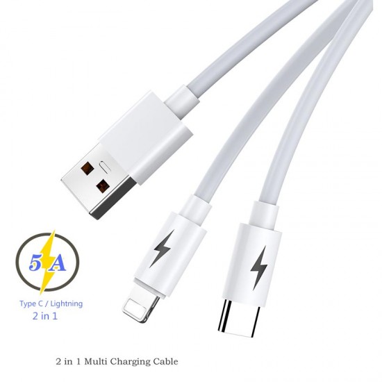 Apera BN93 iPhone Lightning ve Type-C 2in1 Kablo 5 Amper Hızlı Şarj Fast Charging