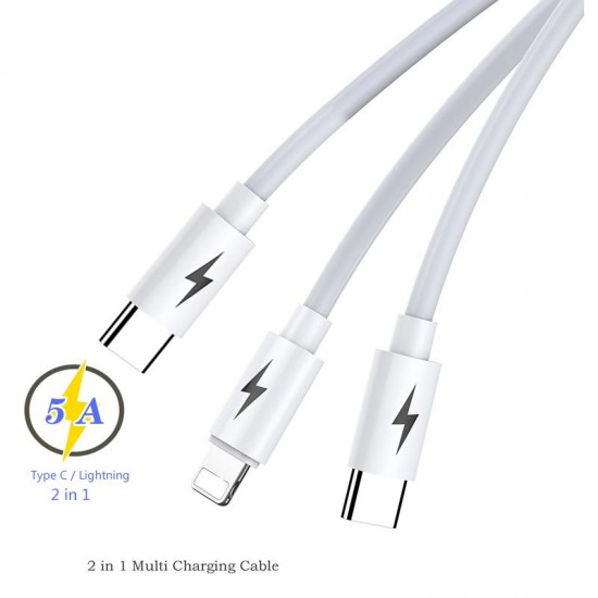 Apera BN94 iPhone Lightning ve Type-C 2in1 Kablo PD 5 Amper Hızlı Şarj Fast Charging