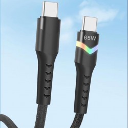 Apera NR9 Type-C to Type-C iPhone Android Uyumlu 65W PD LED Işıklı Kablo Hızlı Şarj Örgü Kablo