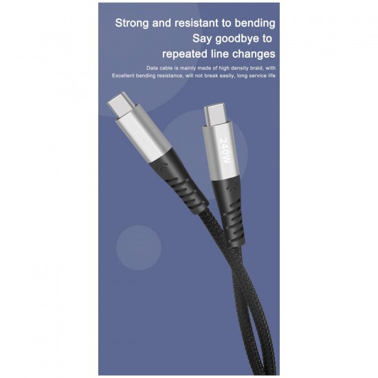 Apera NR10 Type-C to Type-C iPhone Android Uyumlu 240W PD Hızlı Şarj Örgü Kablo