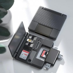 Apera NR19 OTG 7 in 1 Lightning Type C Micro USB Hafıza Kart Okuyucu IOS 13 iPhone Android Kart Saklama Kutusu