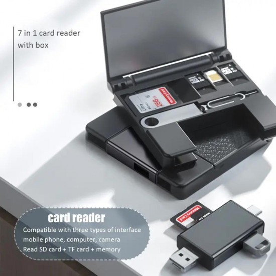 Apera NR19 OTG 7 in 1 Lightning Type C Micro USB Hafıza Kart Okuyucu IOS 13 iPhone Android Kart Saklama Kutusu