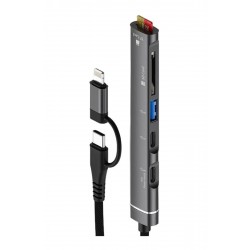NR43 5in1 HUB Thunderbolt 3 Mac Type-C Lightning Multi Girişli Dock USB 3.0 Kart Okuyuculu Hızlı Şarj Aleti Alüminyum Kasa