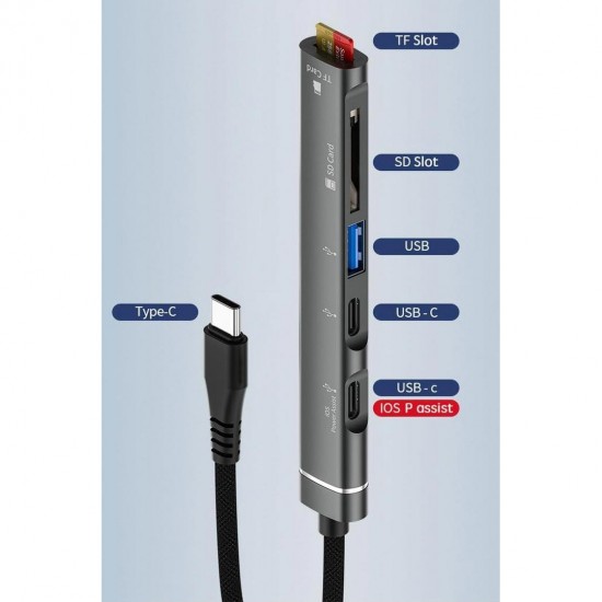 Apera NR44 5in1 Apple iPhone Uyumlu Hızlı Şarj Aleti Type-C Hub Dock USB 3.0 Kart Okuyuculu