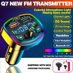 Apera NR74 RGB Renkli FM Radyo Transmitter MP3 Çalar Bluetooth 5.0 Çakmaklık Type-C Hızlı Şarj Aleti