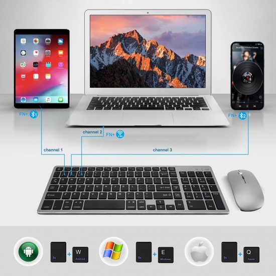 Apera MT15 Mac Uyumlu Kablosuz Multimedya Klavye Mouse Set Q Türkçe 3 Kanal Bluetooth + USB Alıcılı