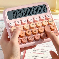MT21 Hesap Makinesi 12 Haneli Mekanik Tuşlu Büyük LCD Ekranlı Eski Daktilo Tarzı (Pembe)