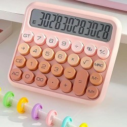 MT21 Hesap Makinesi 12 Haneli Mekanik Tuşlu Büyük LCD Ekranlı Eski Daktilo Tarzı (Pembe)