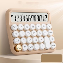 MT21 Hesap Makinesi 12 Haneli Mekanik Tuşlu Büyük LCD Ekranlı Eski Daktilo Tarzı (Kum Beji)