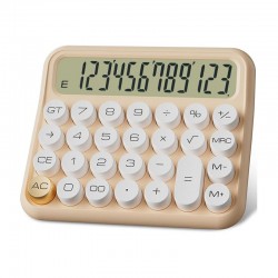 MT21 Hesap Makinesi 12 Haneli Mekanik Tuşlu Büyük LCD Ekranlı Eski Daktilo Tarzı (Kum Beji)