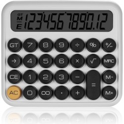 MT21 Hesap Makinesi 12 Haneli Mekanik Tuşlu Büyük LCD Ekranlı Eski Daktilo Tarzı (Beyaz)
