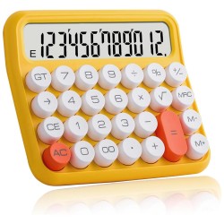 MT21 Hesap Makinesi 12 Haneli Mekanik Tuşlu Büyük LCD Ekranlı Eski Daktilo Tarzı (Sarı)