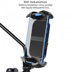 Apera MT27 Kilit Sistemli Ayna Bağlantılı Motosiklet Telefon Tutucu Yatay ve Dikey Kullanılır