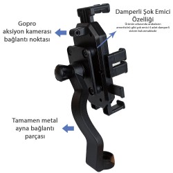 MT29 Motor Motosiklet Telefon Tutucu Tek El Kullanım GoPro Bağlantılı Damperli Şok Emici Özellikli