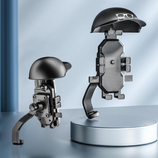 MT30 Motor Motosiklet Telefon Ayna Tutucu Yağmurluk Güneşlik Şapkalı GoPro Bağlantılı Damperli Şok Emici