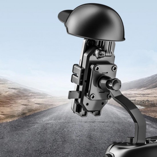 MT30 Motor Motosiklet Telefon Ayna Tutucu Yağmurluk Güneşlik Şapkalı GoPro Bağlantılı Damperli Şok Emici