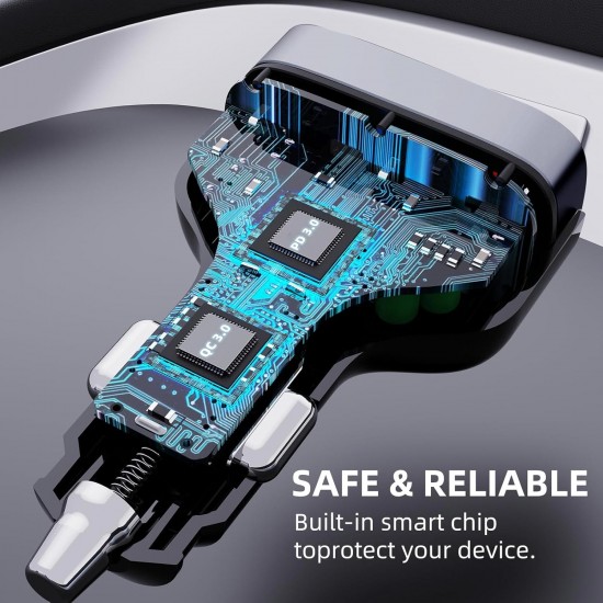 MT36 4 Portlu Type-C USB Araç Hızlı Şarj Çakmaklık Adaptörü Toplamda 96W Şarj Gücü QC 3.0 18W PD 30W Turbo Şarj Desteklemez