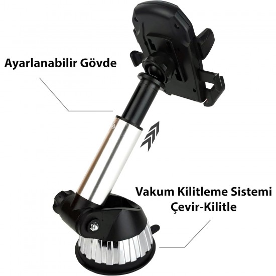 Ga73 Araç Telefon Tutucu Vakumlu 360° Rotasyon Ayarlanabilir Gövde Tek El Kullanım Bas-Kilitle