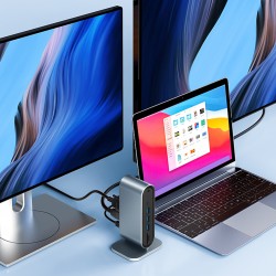 MT53 Type-C USB Adaptör Hub 12in1 4K HDMI VGA 4ad USB 3.0 RJ45 100Mbps SD Kart Okuyucu 3.5mm Ses 100W PD Telefon Hızlı Şarj Aleti