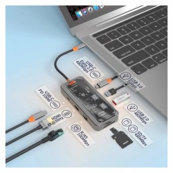 MT55 Mac ile Uyumlu Thunderbolt 3 Type-C USB Adaptör Hub 8in1 4K HDMI RJ45 100Mbps SD Kart Okuyucu 100W PD Telefon Hızlı Şarj Aleti