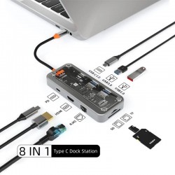 MT55 Mac ile Uyumlu Thunderbolt 3 Type-C USB Adaptör Hub 8in1 4K HDMI RJ45 100Mbps SD Kart Okuyucu 100W PD Telefon Hızlı Şarj Aleti