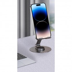 MT43 Masaüstü Metal Telefon Tutucu Tabanı Döner Tasarımlı (Gri)