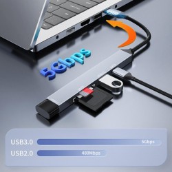 MT78 5in1 Type-C Girişli Multi HUB USB 3.0 5Gbps Veri Aktarımı Kart Okuyucu Metal Kasa