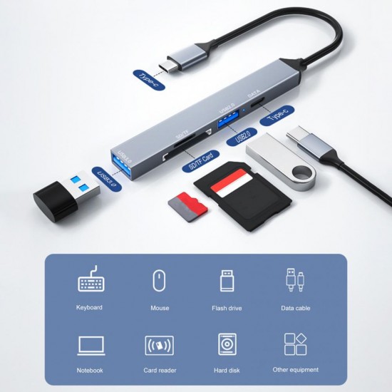 MT78 5in1 Type-C Girişli Multi HUB USB 3.0 5Gbps Veri Aktarımı Kart Okuyucu Metal Kasa
