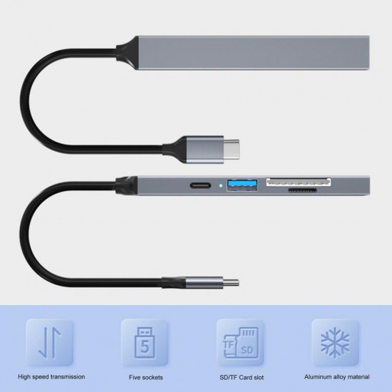 MT78 5in1 Type-C Girişli Multi HUB USB 3.0 5Gbps Veri Aktarımı Kart Okuyucu Metal Kasa
