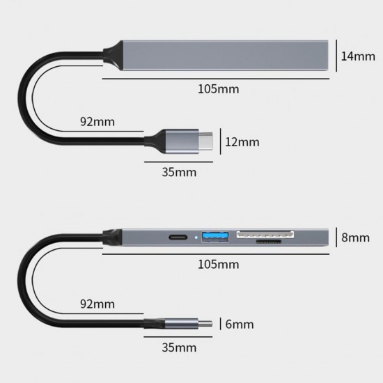 MT78 5in1 Type-C Girişli Multi HUB USB 3.0 5Gbps Veri Aktarımı Kart Okuyucu Metal Kasa