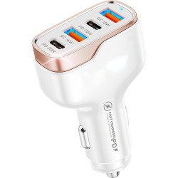 MT36 4 Portlu Type-C USB Araç Hızlı Şarj Çakmaklık Adaptörü Toplamda 96W Şarj Gücü QC 3.0 18W PD 30W Turbo Şarj Desteklemez (Beyaz)