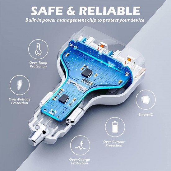 MT36 4 Portlu Type-C USB Araç Hızlı Şarj Çakmaklık Adaptörü Toplamda 96W Şarj Gücü QC 3.0 18W PD 30W Turbo Şarj Desteklemez