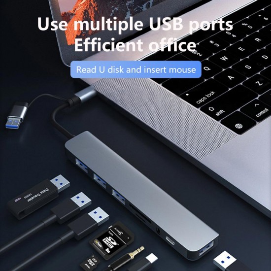 Apera MT96 OTG Kablolu Çoklayıcı Type-C USB Girişli 8in1 Adaptör Hub Çoğaltıcı Kart Okuyucu Aux