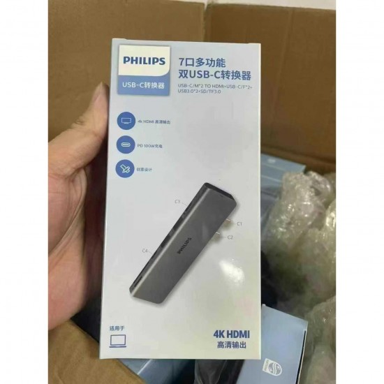 Philips Mac-Book Pro Air USB Adaptör Hub, 7 in 1 4k HDMI 2x USB 3.0 Thunderbolt 3 PD Hızlı Şarj Tamamı Metal Kasa 5Gbps Veri Aktarımı