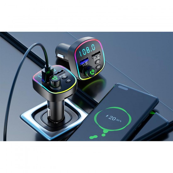 GA03 RGB Renkli FM Transmitter MP3 Çalar Bluetooth 5.3 Çakmaklık Hızlı Şarj Aleti