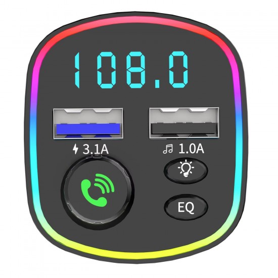 GA03 RGB Renkli FM Transmitter MP3 Çalar Bluetooth 5.3 Çakmaklık Hızlı Şarj Aleti