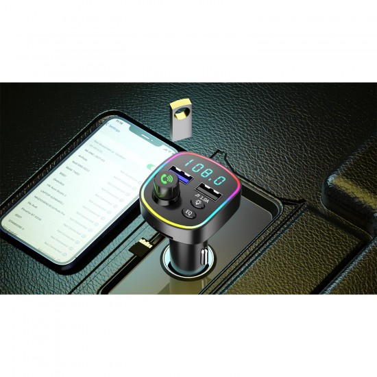 GA03 RGB Renkli FM Transmitter MP3 Çalar Bluetooth 5.3 Çakmaklık Hızlı Şarj Aleti