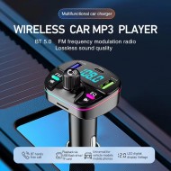 GA04 PD20W Qualcomm 3.0 Hızlı Şarj Aleti RGB Renkli FM Transmitter MP3 Çalar Bluetooth 5.3 Çakmaklık