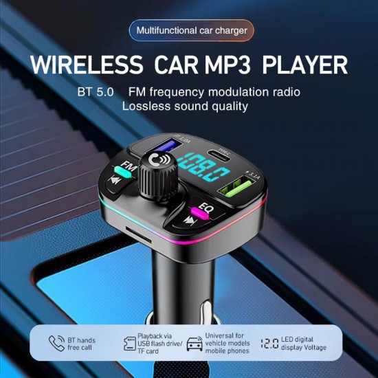 GA04 PD20W Qualcomm 3.0 Hızlı Şarj Aleti RGB Renkli FM Transmitter MP3 Çalar Bluetooth 5.3 Çakmaklık