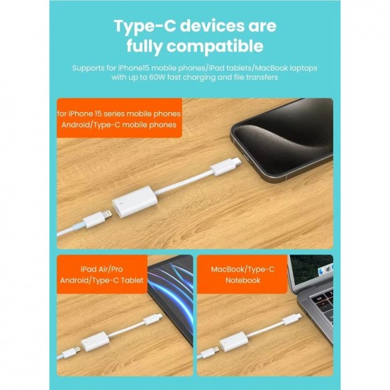 GA10 Mac-Book iPhone ile Uyumlu Şarj Data Kablosu 15 ve Üstü Çevirici Type-C to Lightninng Adaptör