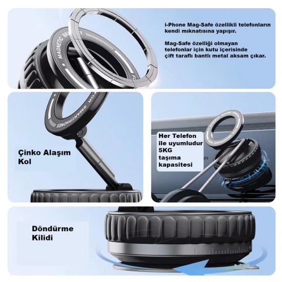 Apera GA40 Mag-Safe Ultra Sağlam Vakumlu Mini Araç Telefon Tutucu Ev Spor Salonu Fayans Ayna