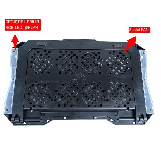 Ga46 Gaming Dizüstü Bilgisayar Soğutucu Laptop Standı 8 FAN RGB LED Telefon Tutucu Yükseklik Ayarlı