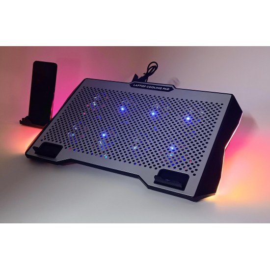 Ga46 Gaming Dizüstü Bilgisayar Soğutucu Laptop Standı 8 FAN RGB LED Telefon Tutucu Yükseklik Ayarlı