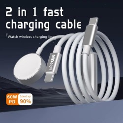 Apple Watch ile Uyumlu 60W PD Şarj Aleti Örgü Çoklu Şarj Kablosu 3in1 iPhone ile Uyumlu 15 ve Üstü