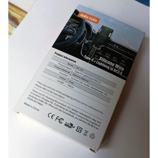 Ga77 Araç Silikon Ses Kablosu 2in1 Type-C 3.5mm Kulaklık Lighting Tüm iPhone ile Uyumlu 100 Cm Uzunluk