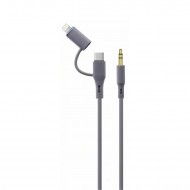 Ga77 Araç Silikon Ses Kablosu 2in1 Type-C 3.5mm Kulaklık Lighting Tüm iPhone ile Uyumlu 100 Cm Uzunluk